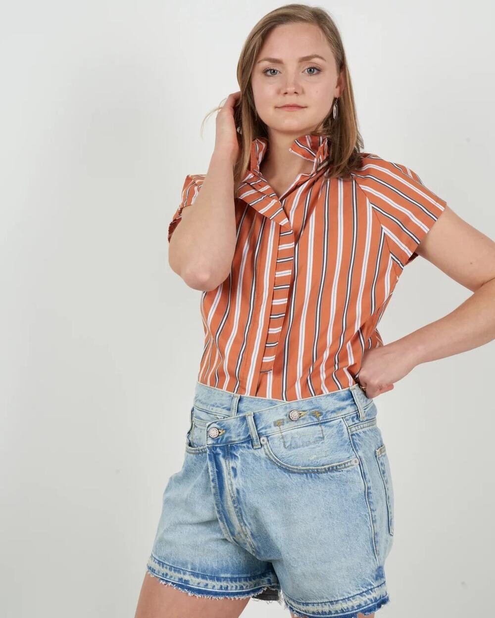 A Shirt Thing Stella Stripe Top Blouse Orange Medium Women's